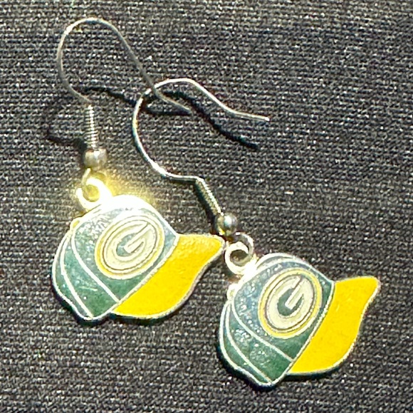 Green Bay Packers Cap Earrings - Picture 2 of 2